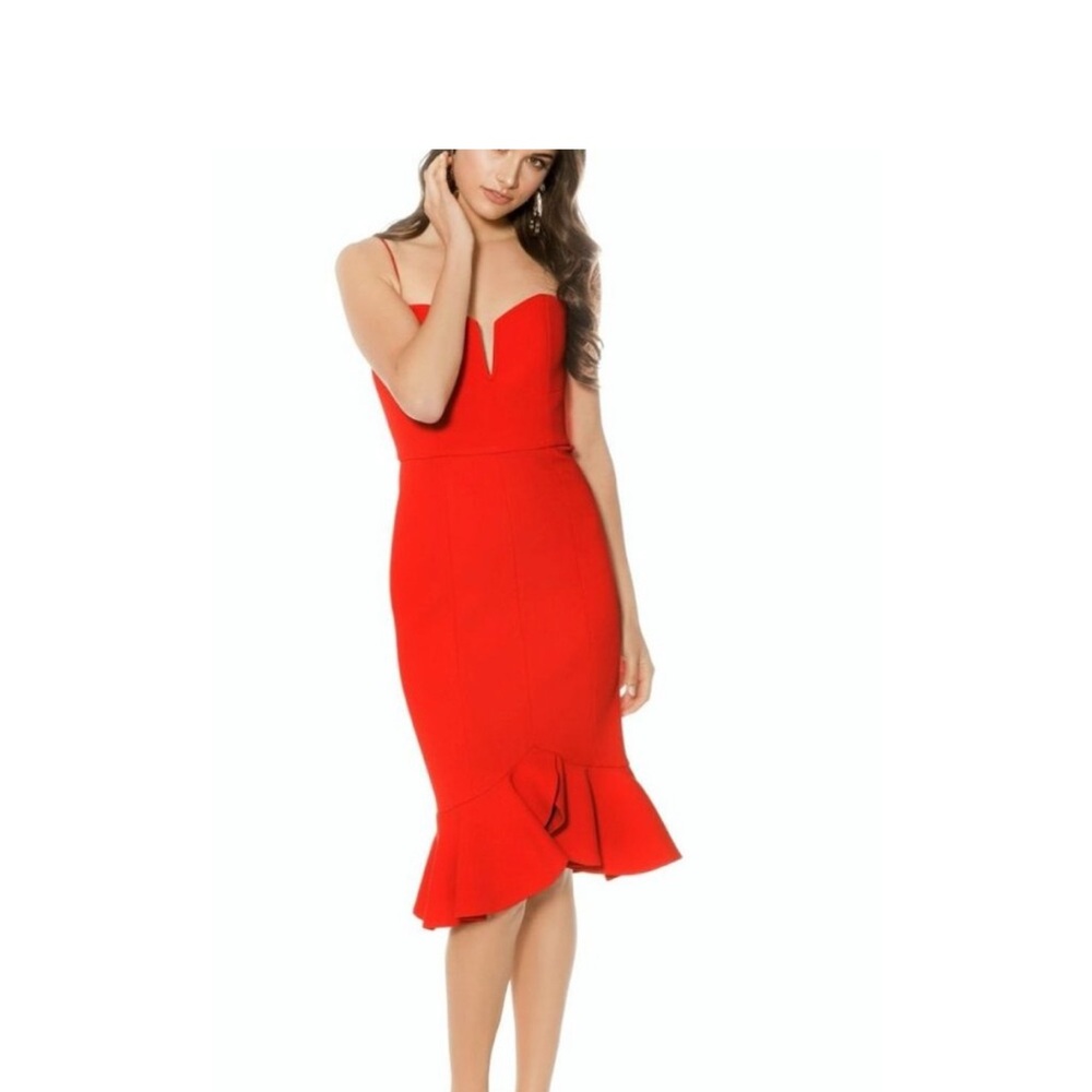 NICHOLAS Bandage Flip Hem Bra Vibrant Red Strapless Dress. NWT